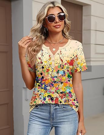 Women's Tops Summer Short Sleeve Crew Neck Shirts Dressy Casual Blouses for Women S-3XL 