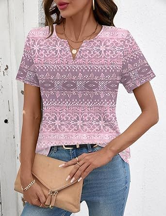 Women's Tops Summer Short Sleeve Crew Neck Shirts Dressy Casual Blouses for Women S-3XL 