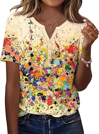 Women's Tops Summer Short Sleeve Crew Neck Shirts Dressy Casual Blouses for Women S-3XL 