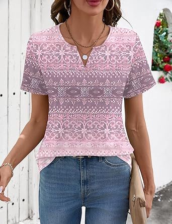 Women's Tops Summer Short Sleeve Crew Neck Shirts Dressy Casual Blouses for Women S-3XL 