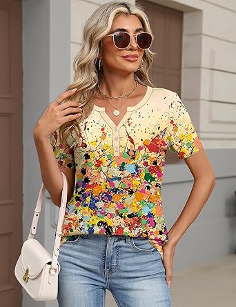 Women's Tops Summer Short Sleeve Crew Neck Shirts Dressy Casual Blouses for Women S-3XL 