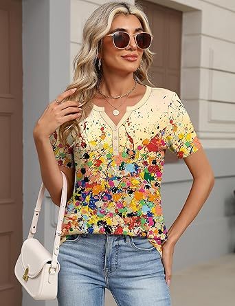 Women's Tops Summer Short Sleeve Crew Neck Shirts Dressy Casual Blouses for Women S-3XL 