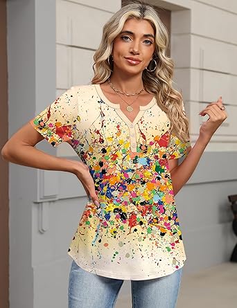 Women's Tops Summer Short Sleeve Crew Neck Shirts Dressy Casual Blouses for Women S-3XL 