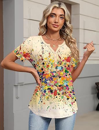 Women's Tops Summer Short Sleeve Crew Neck Shirts Dressy Casual Blouses for Women S-3XL 