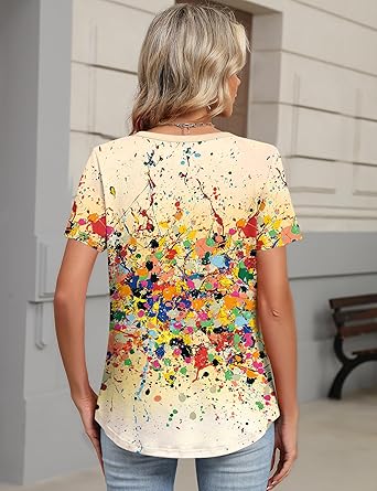 Women's Tops Summer Short Sleeve Crew Neck Shirts Dressy Casual Blouses for Women S-3XL 