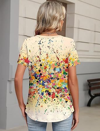 Women's Tops Summer Short Sleeve Crew Neck Shirts Dressy Casual Blouses for Women S-3XL 