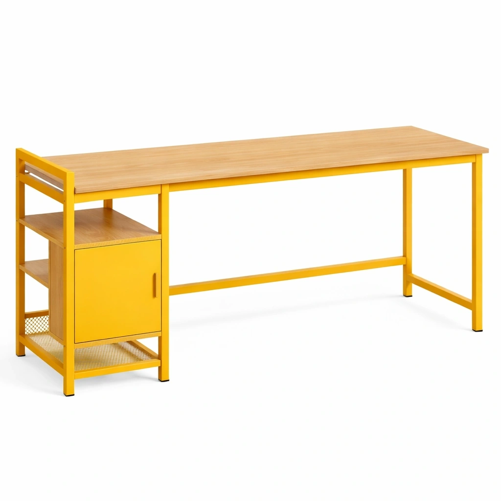 Bureau rectangulaire jaune tagres rangement structure mtal- Arvotrax