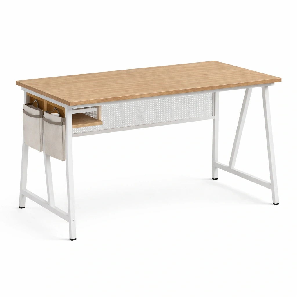 Bureau d'angle vert et bois avec tagres- Arvotrax
