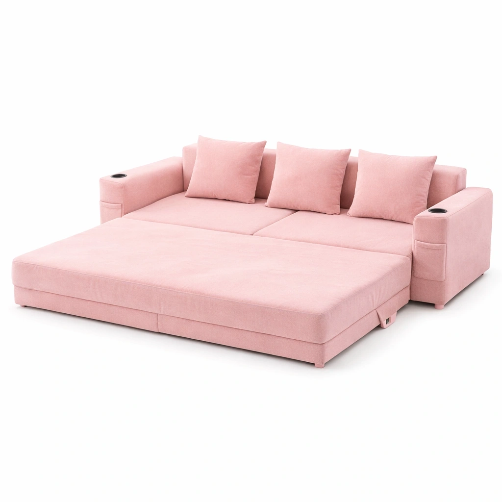 Canap convertible rose avec coussins- Arvotrax