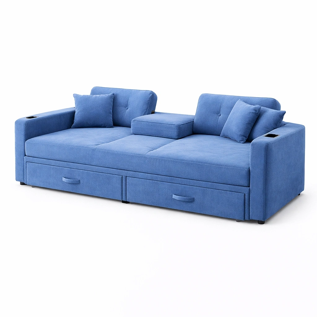 Canap d'angle bleu avec rangement et fauteuil- Arvotrax