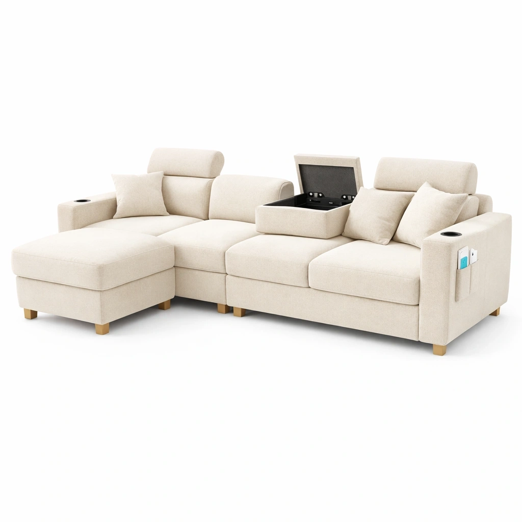 Canap d'angle crme avec espace de rangement- Arvotrax