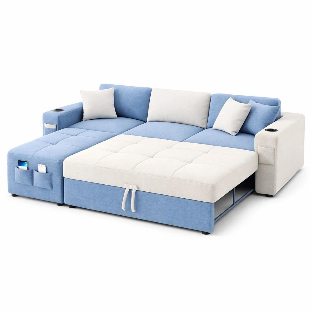 Canap modulable bleu avec rangement latral- Arvotrax