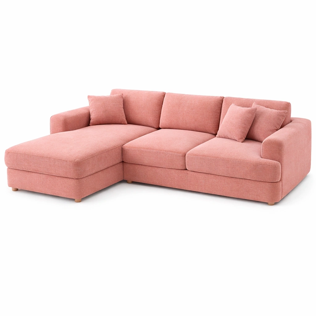 Canap d'angle rose avec coussins- Arvotrax