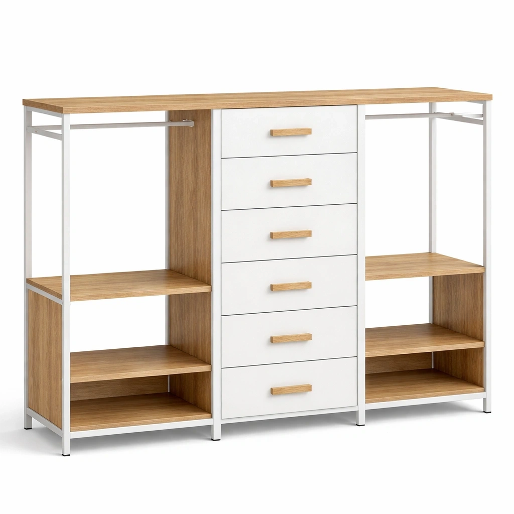 Meuble de rangement avec tiroirs blancs et bois- Arvotrax