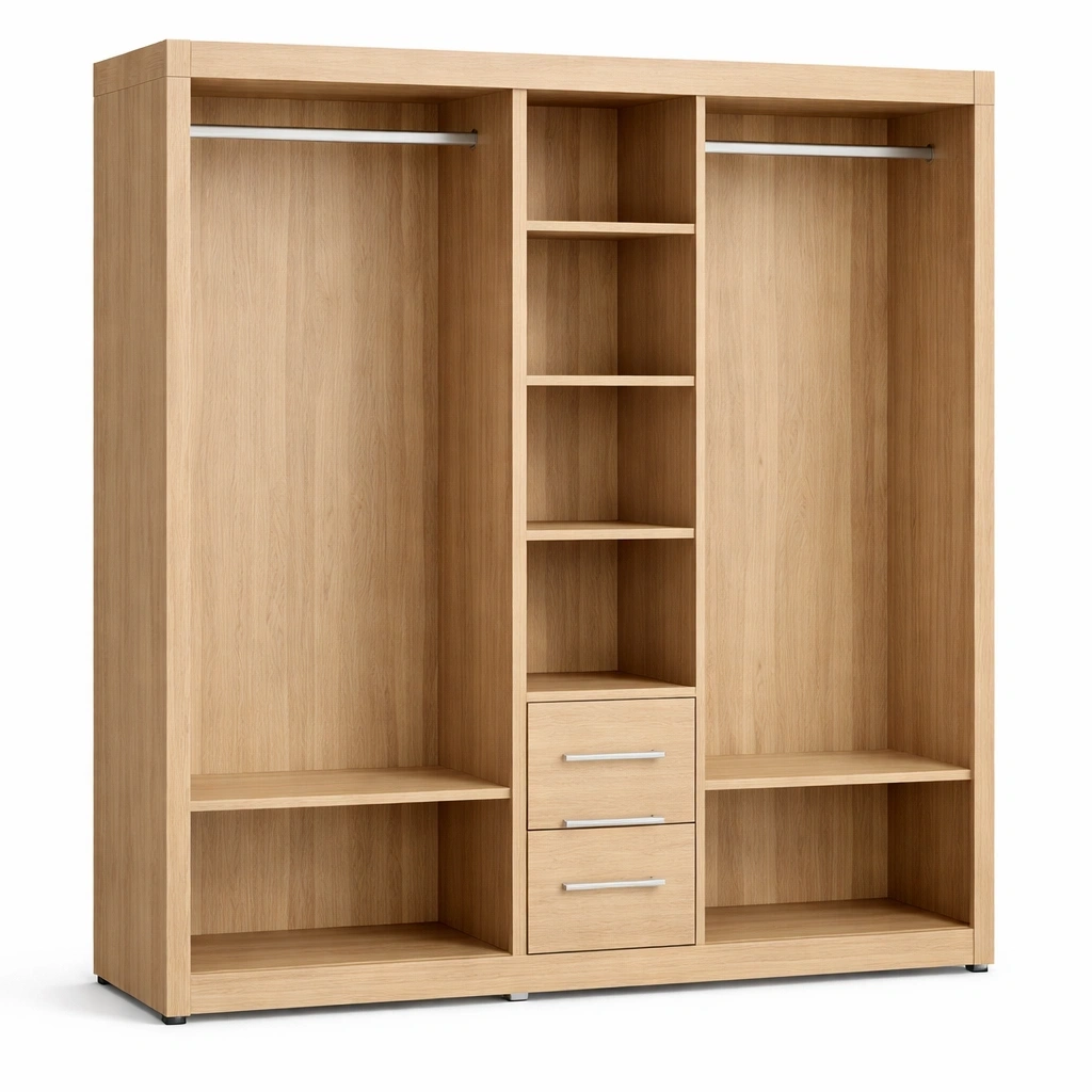 Armoire bois naturel grande capacit tagres tiroirs penderie- Arvotrax