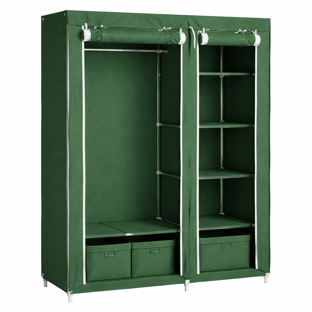 Armoire tissu verte tagres penderie structure mtal rangement- Arvotrax