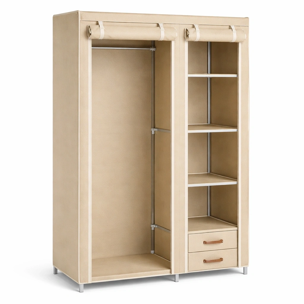 Armoire avec rideau beige- Arvotrax