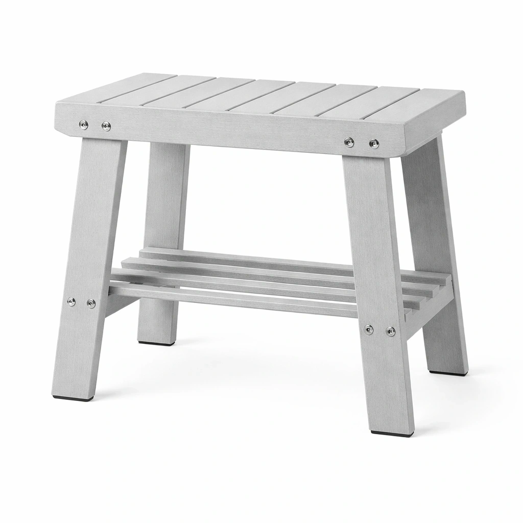 Tabouret bois gris plateau rainur tagre basse- Arvotrax