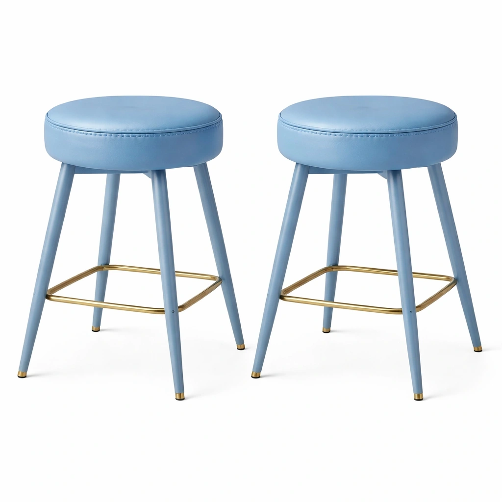 Lot tabourets bar bleu assise ronde mtal dor- Arvotrax