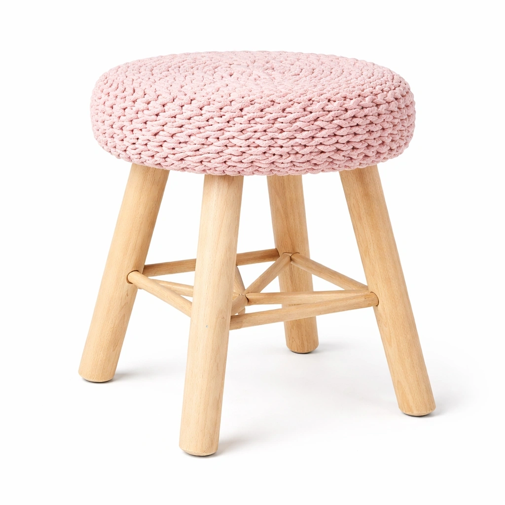 Tabouret rond rose tricot bois naturel compact- Arvotrax