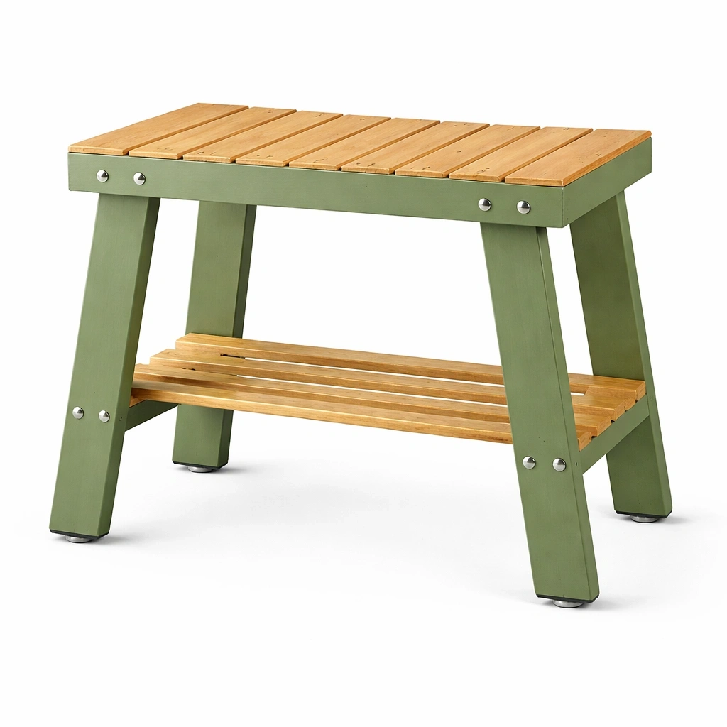 Tabouret bois vert plateau naturel tagre basse- Arvotrax