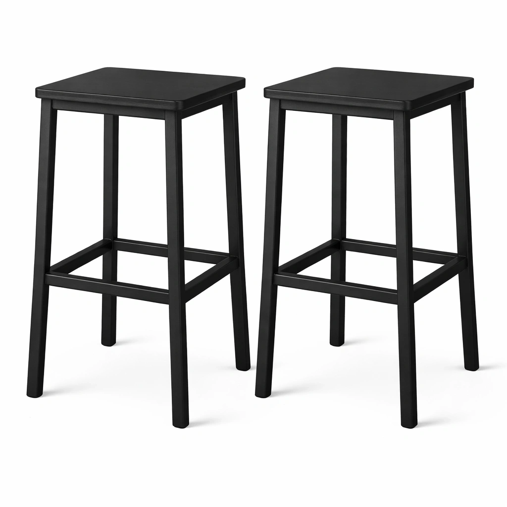 Lot tabourets bar noir bois massif design carr- Arvotrax