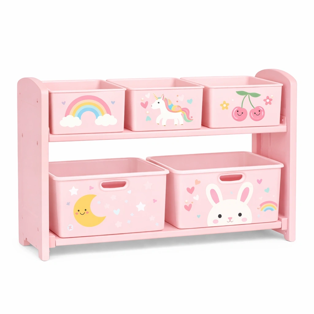 Meuble de rangement enfants avec bacs motifs doux-Lumtravo
