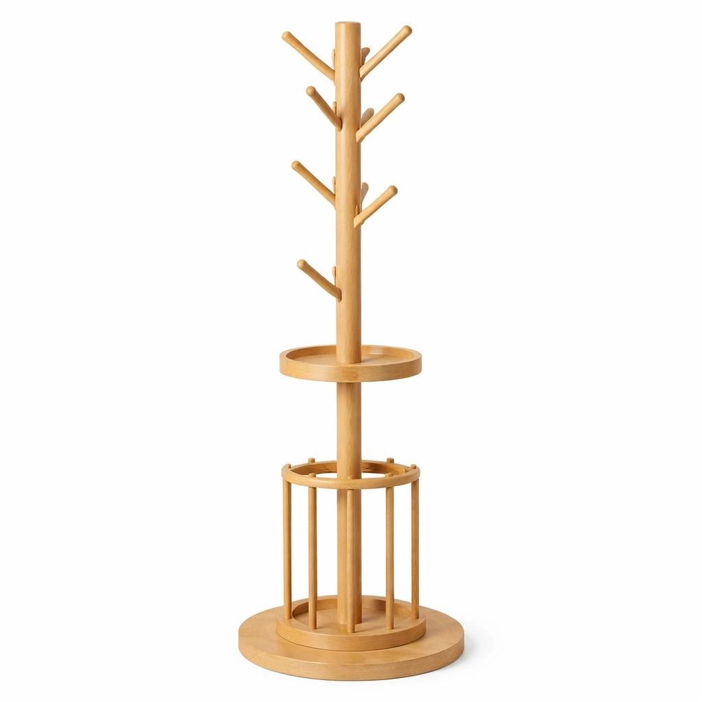 Porte manteau sur pied bois avec support bas-Lumtravo