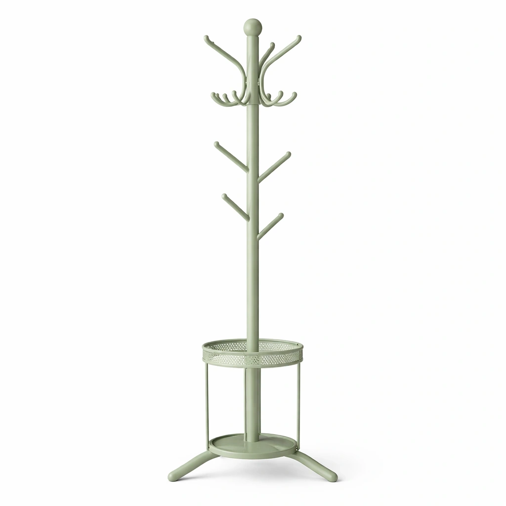 Porte manteau sur pied mtal vert avec panier bas-Lumtravo