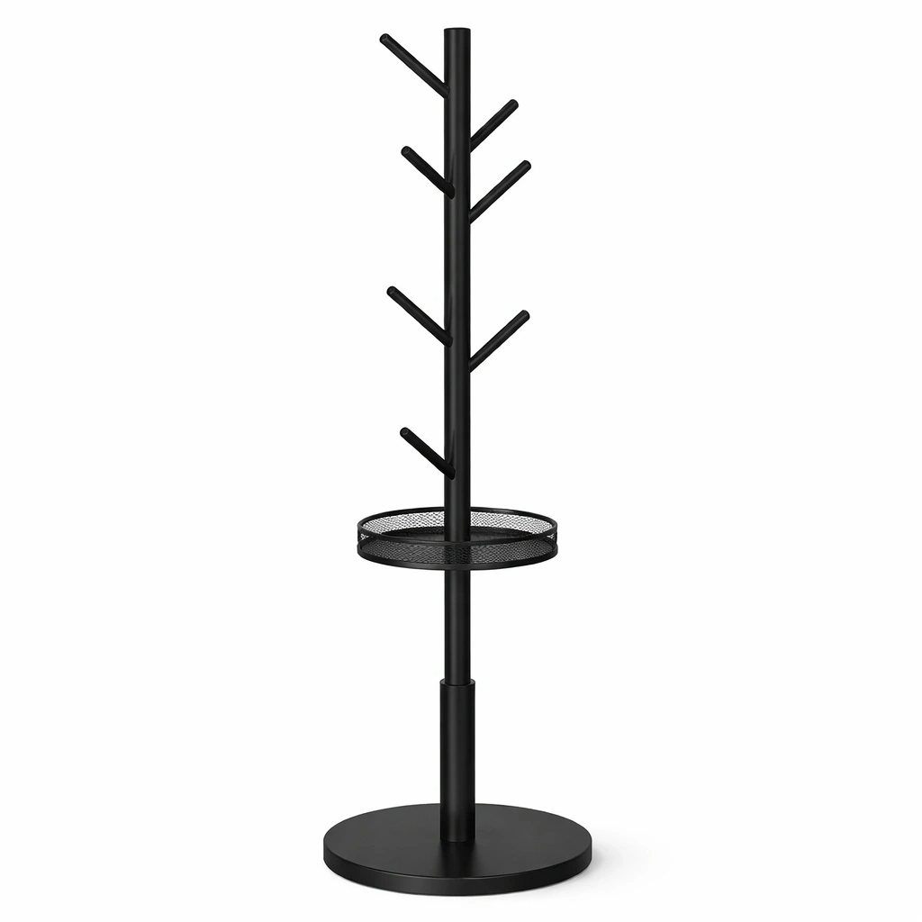 Porte manteau sur pied mtal noir avec support-Lumtravo