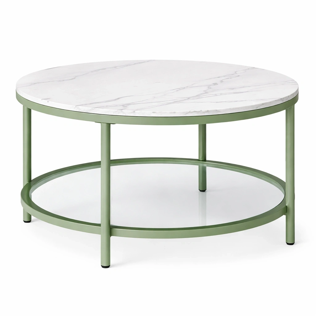 Table Basse Ronde Marbre et Mtal Vert-Lumtravo