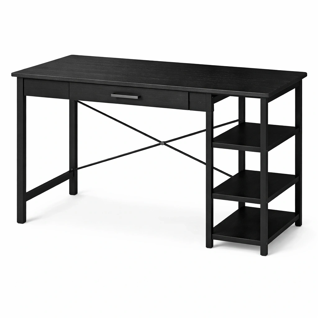 Bureau Noir avec Tiroir et tagres-Lumtravo