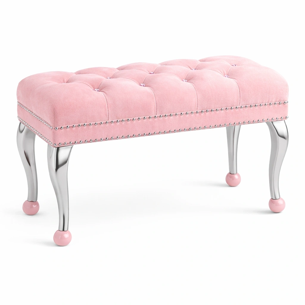 Banquette Capitonne Rose Pieds Mtal Chrom-Lumtravo