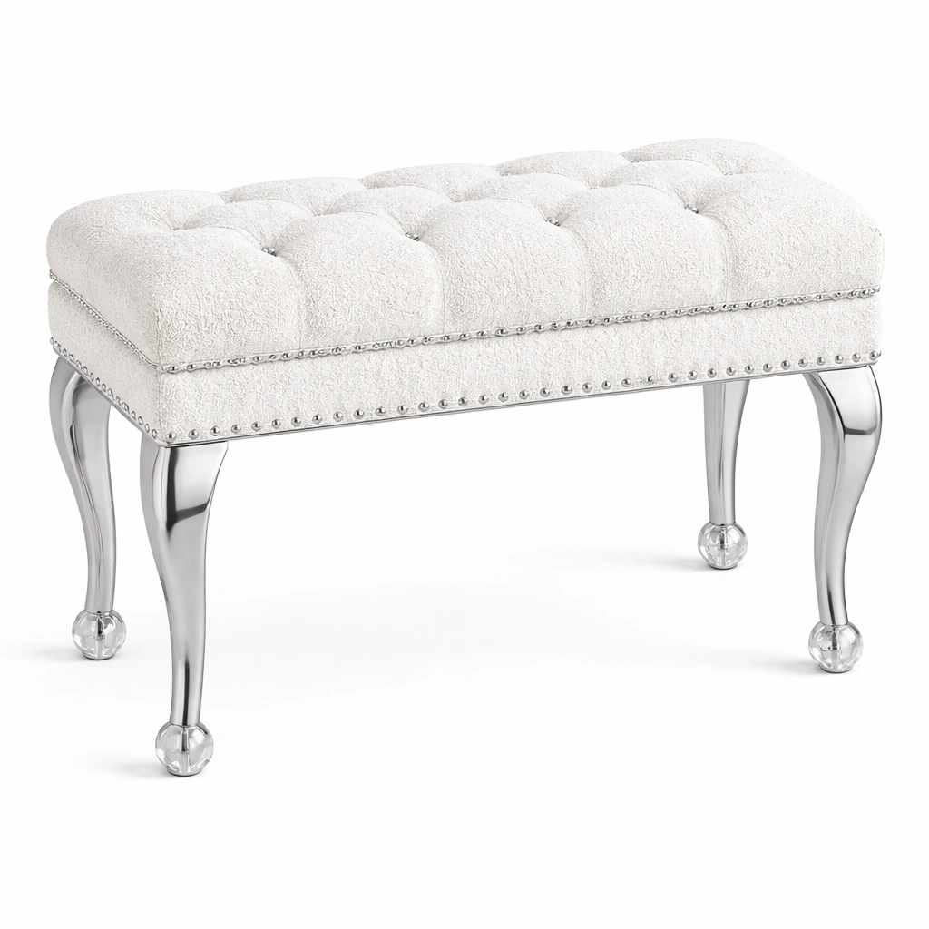 Banquette Capitonne Blanche Pieds Mtal-Lumtravo
