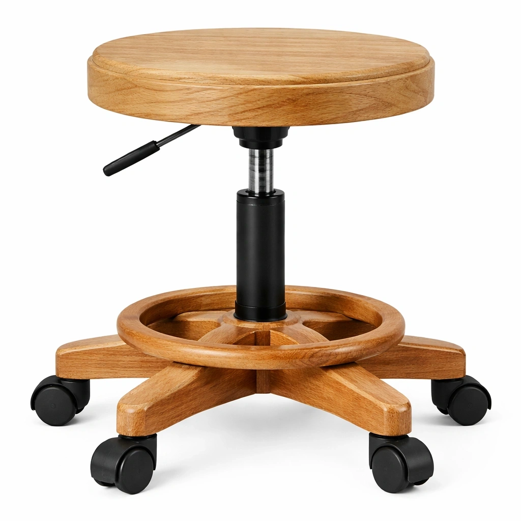 Tabouret Rglable Bois et Mtal avec Roulettes-Lumtravo