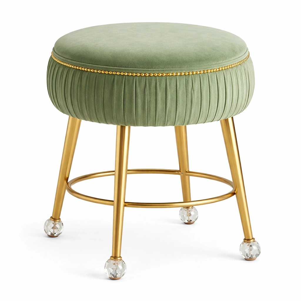 Tabouret Rond Vert Velours Pieds Mtal Dor-Lumtravo
