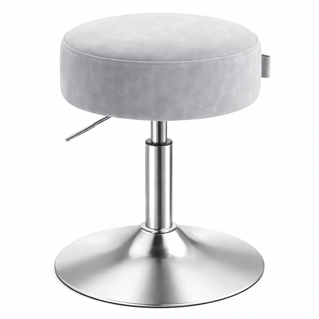 Tabouret Rond Gris Rglable Base Mtal Chrom-Lumtravo
