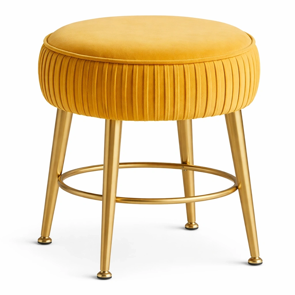 Tabouret Rond Jaune Velours Pieds Mtal Dor-Lumtravo