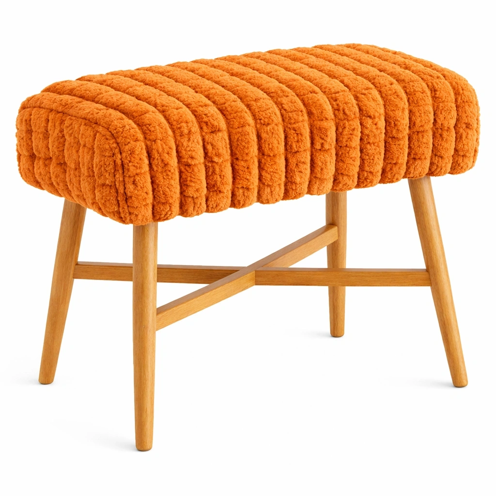 Banquette Rectangulaire Orange Tissu Boucl Pieds Bois-Lumtravo