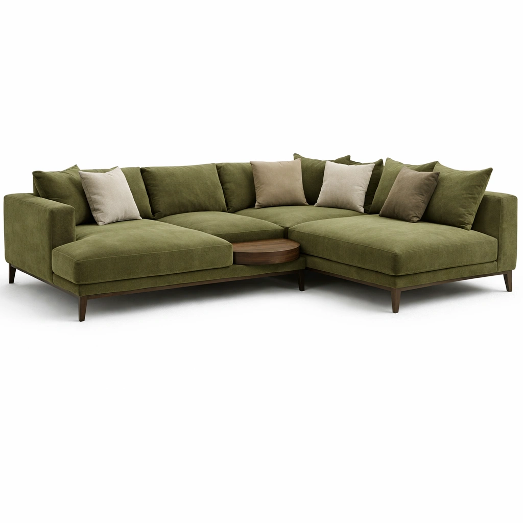 Canap angle tissu vert grande capacit mridienne salon moderne confortable-zektrio