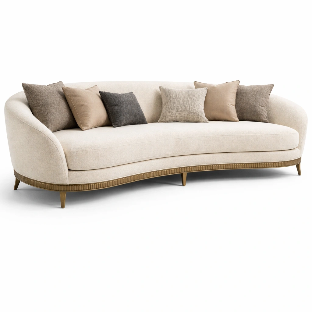 Canap courb tissu beige grande assise dossier arrondi style moderne salon-zektrio