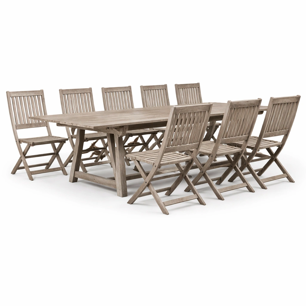 Table repas bois extensible avec chaises pliantes ensemble extrieur grande capacit-zektrio