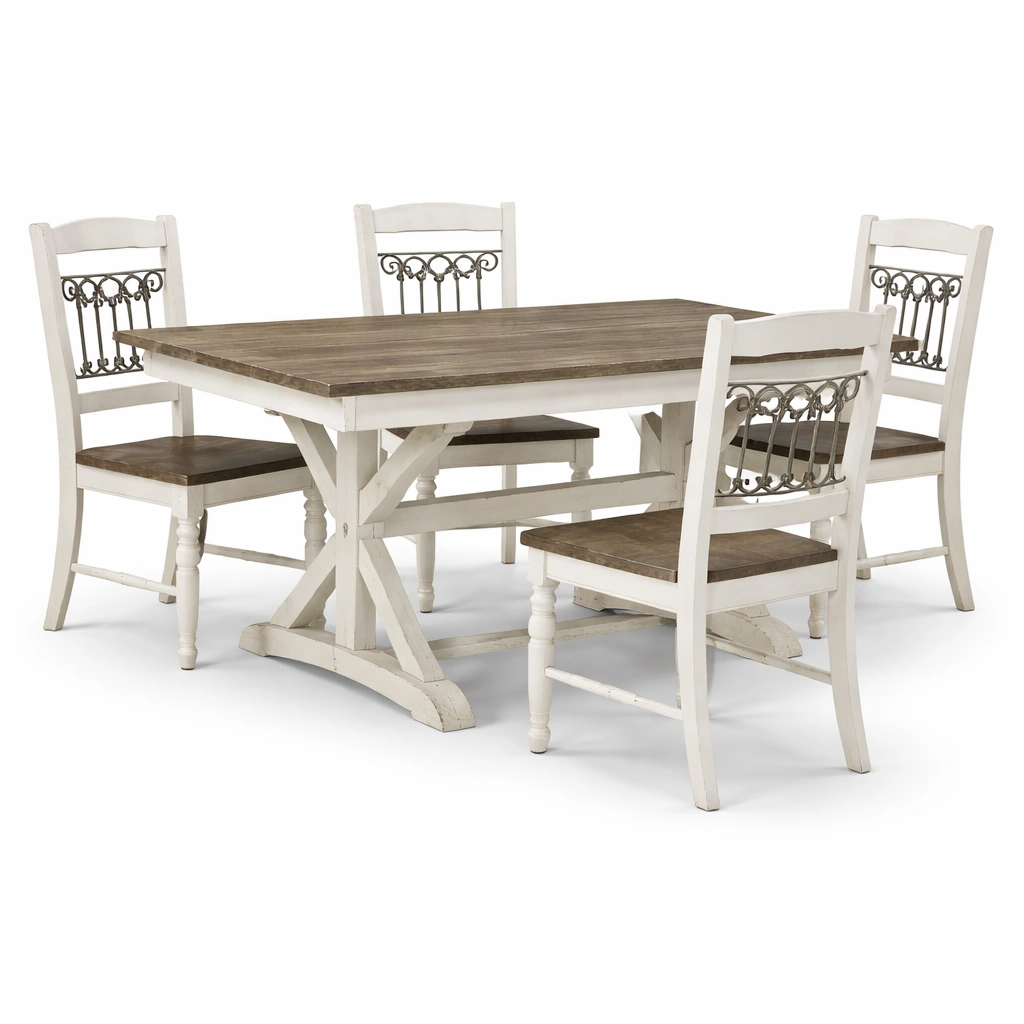 Table repas bois blanc avec chaises style classique dossier dcor intrieur-zektrio