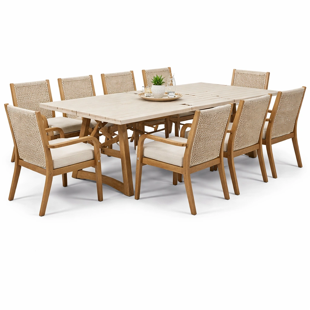 Table repas bois avec chaises tissu et cannage ensemble naturel salle  manger-zektrio