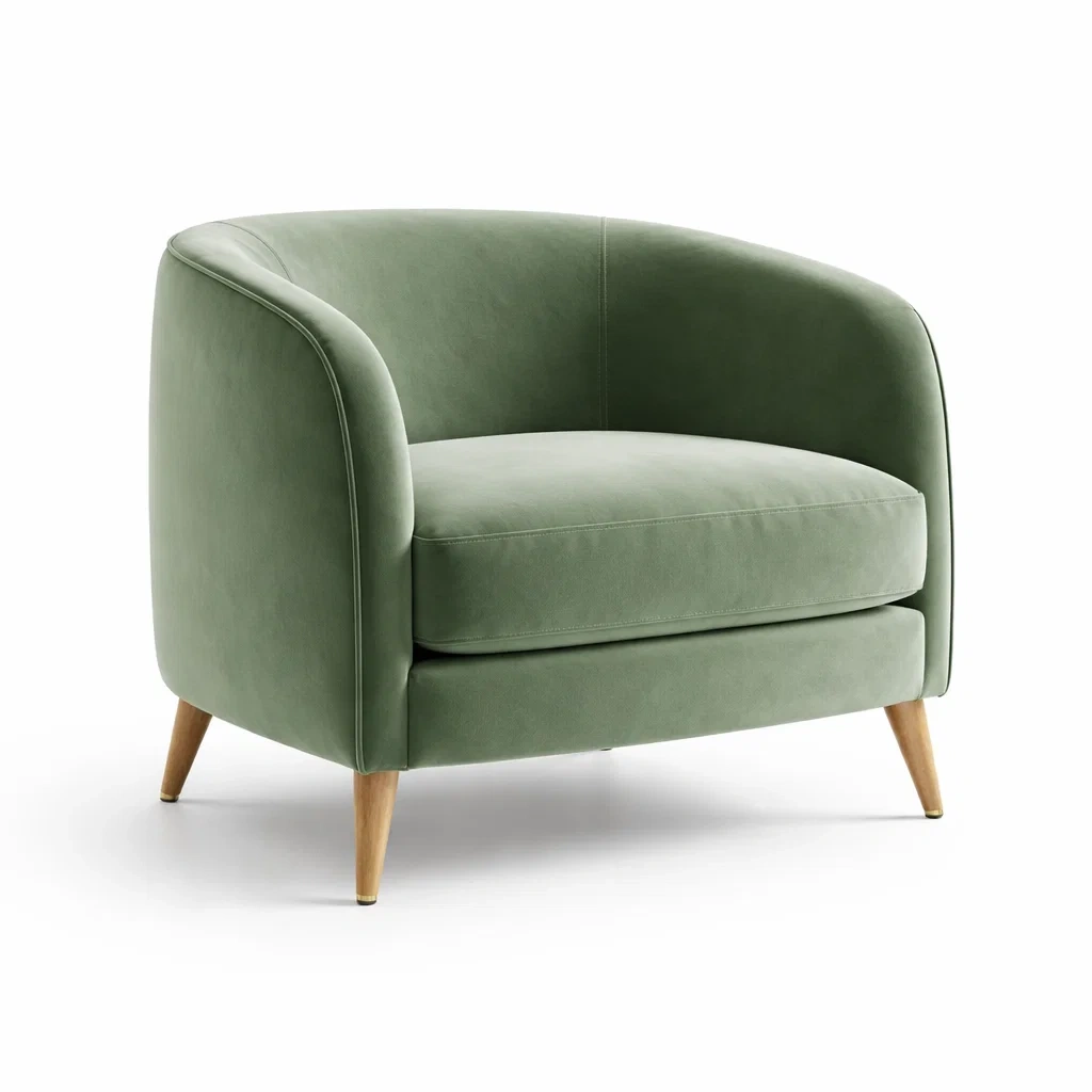 Sessel Samt Grün mit Holzbeinen