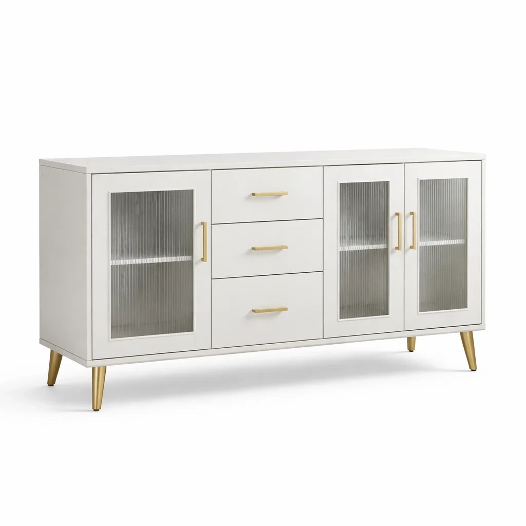 Sideboard Holz MDF Weiß mit Glas 150 x 40 x 80 cm