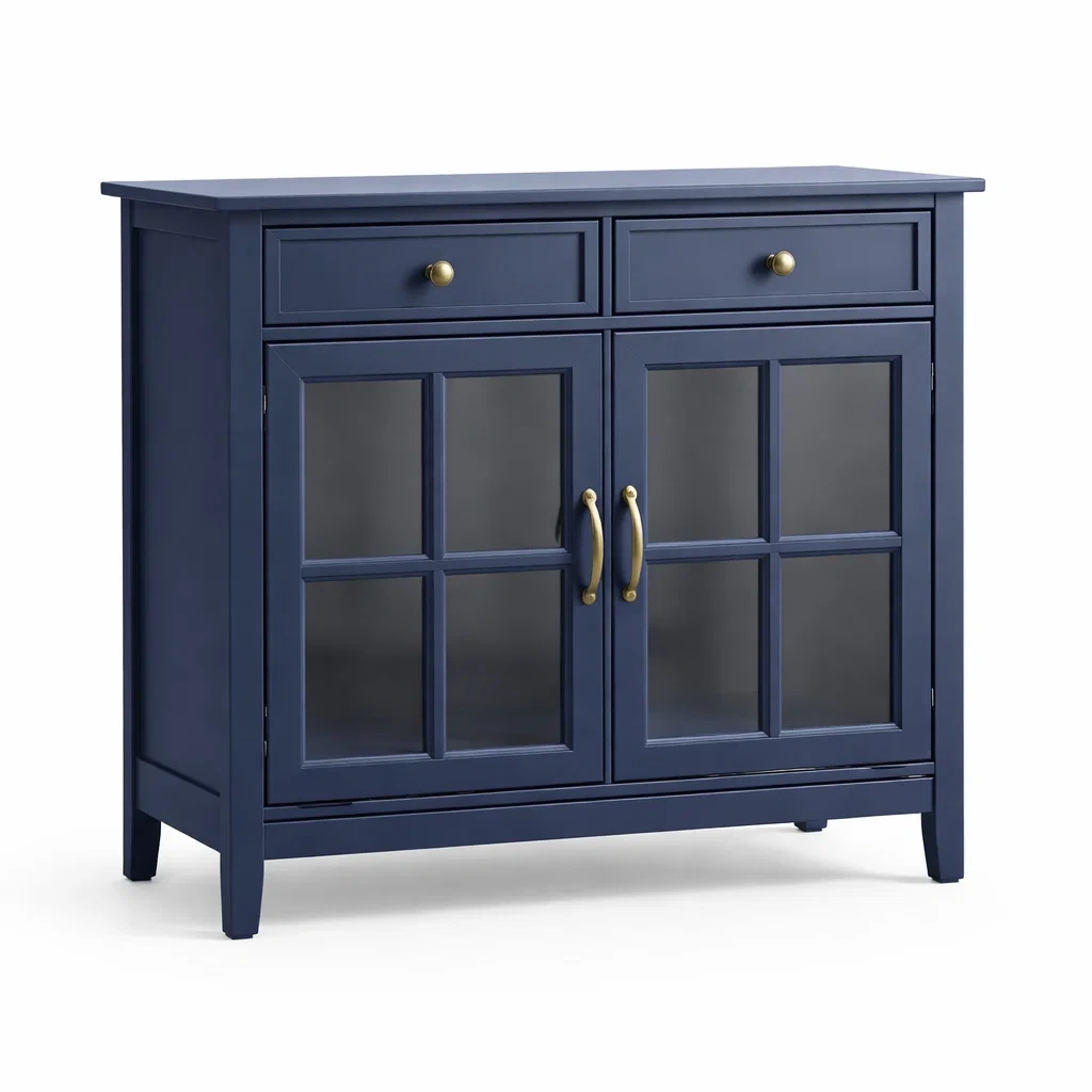 Sideboard Holz Blau mit Glastüren 76 x 35 x 80 cm