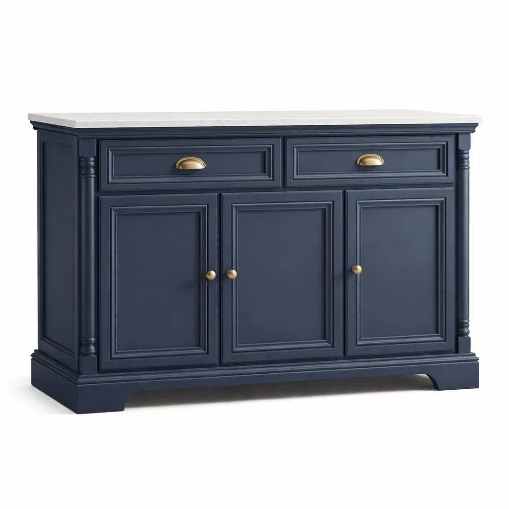 Sideboard Holz MDF Blau mit Marmorplatte