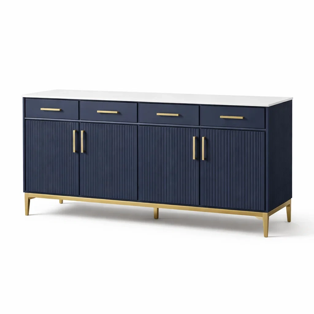 Sideboard Holz Dunkelblau mit Metallbeinen