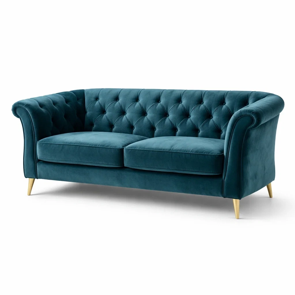 Sofa Samt Dunkelblau Dreisitzer